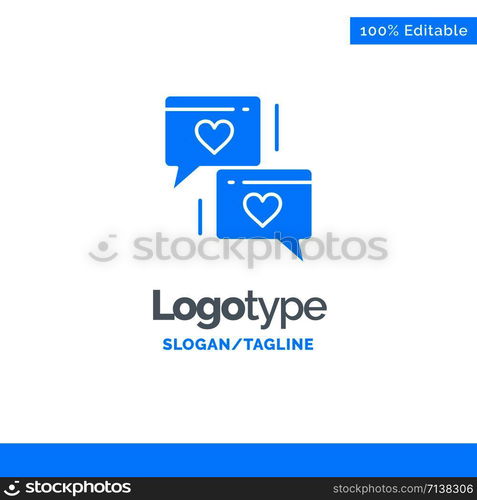 Chat, Love, Heart, Wedding Blue Solid Logo Template. Place for Tagline