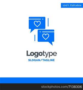 Chat, Love, Heart, Wedding Blue Solid Logo Template. Place for Tagline
