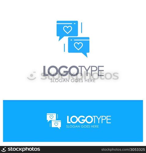 Chat, Love, Heart, Wedding Blue Solid Logo with place for tagline