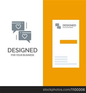 Chat, Love, Heart, Wedding Grey Logo Design and Business Card Template