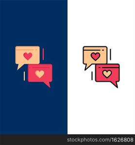 Chat, Love, Heart, Wedding  Icons. Flat and Line Filled Icon Set Vector Blue Background