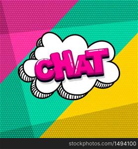 Chat message comic text sound effects pop art style. Vector speech bubble word and short phrase cartoon expression illustration. Comics book colored background template.. Pop art comic text