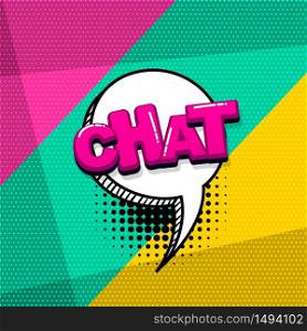 Chat message comic text sound effects pop art style. Vector speech bubble word and short phrase cartoon expression illustration. Comics book colored background template.