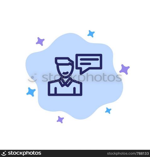 Chat, Message, Popup, Man, Conversation Blue Icon on Abstract Cloud Background