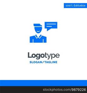 Chat, Message, Popup, Man, Conversation Blue Solid Logo Template. Place for Tagline