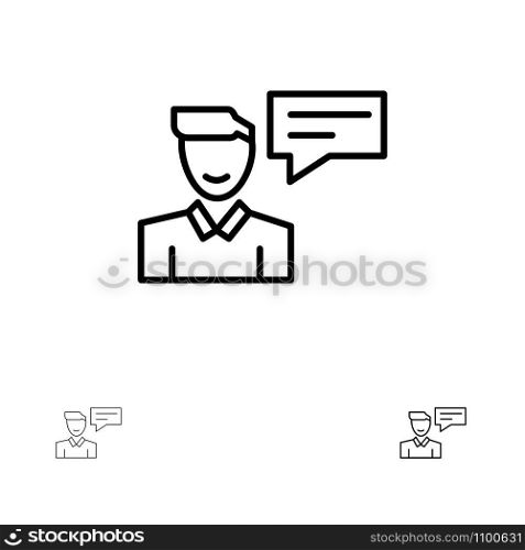 Chat, Message, Popup, Man, Conversation Bold and thin black line icon set