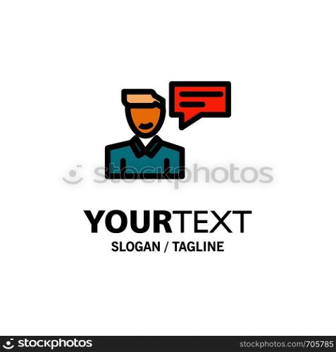Chat, Message, Popup, Man, Conversation Business Logo Template. Flat Color