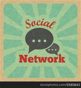 Chat message speech talk text bubble communication social network retro poster vector illustration.
