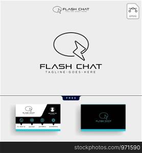 chat message with flash logo template vector illustration and business card design. chat message with flash logo template and business card