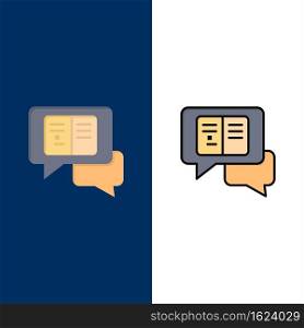 Chat, Messages, Popup, Sms  Icons. Flat and Line Filled Icon Set Vector Blue Background