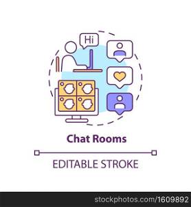 Chat rooms concept icon. New media ex&le idea thin line illustration. Synchronous conferencing. Virtual room. Instant messaging. Vector isolated outline RGB color drawing. Editable stroke. Chat rooms concept icon