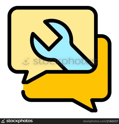 Chat setting help icon. Outline chat setting help vector icon color flat isolated. Chat setting help icon color outline vector