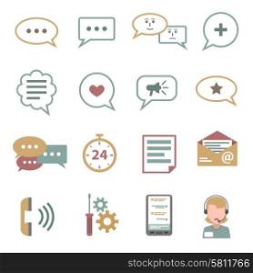 Chat social communication and tech support icons flat set isolated vector illustration. Chat Icons Flat Set