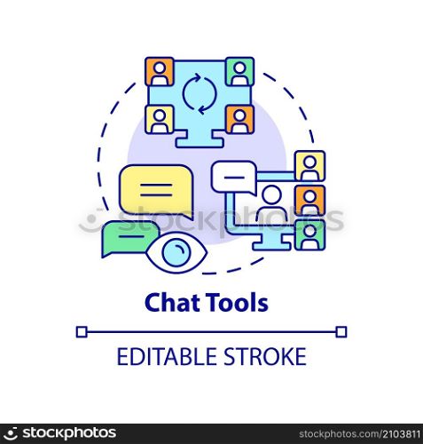 Chat tools concept icon. Business software type abstract idea thin line illustration. Transmitting text messages. Isolated outline drawing. Editable stroke. Roboto-Medium, Myriad Pro-Bold fonts used. Chat tools concept icon