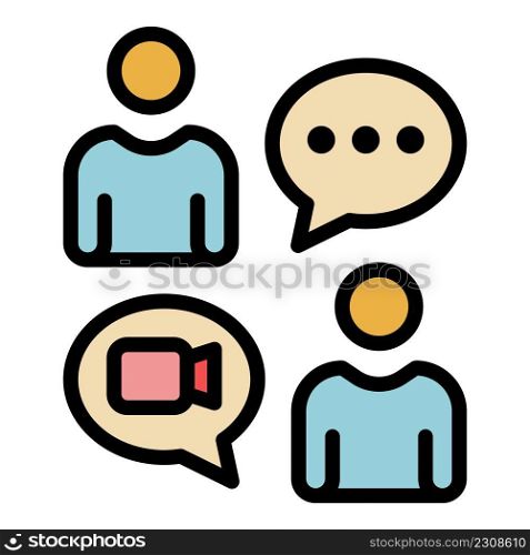 Chat with video icon. Outline chat with video vector icon color flat isolated. Chat with video icon color outline vector