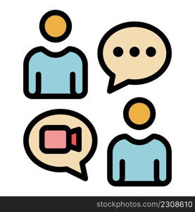 Chat with video icon. Outline chat with video vector icon color flat isolated. Chat with video icon color outline vector