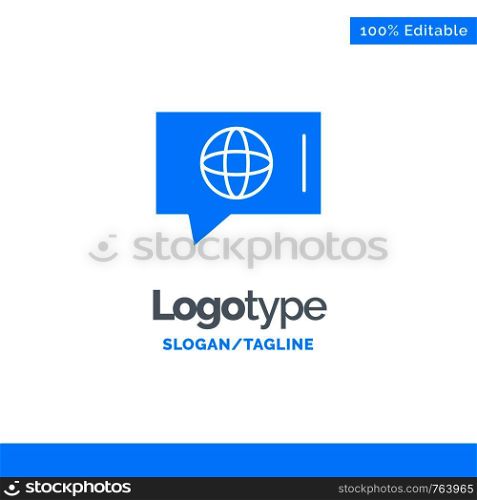 Chat, World, Technical, Service Blue Solid Logo Template. Place for Tagline