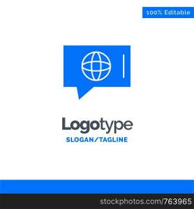 Chat, World, Technical, Service Blue Solid Logo Template. Place for Tagline