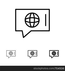 Chat, World, Technical, Service Bold and thin black line icon set