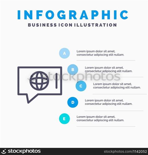 Chat, World, Technical, Service Line icon with 5 steps presentation infographics Background