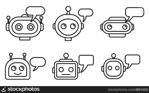 Chatbot ai icons set. Outline set of chatbot ai vector icons for web design isolated on white background. Chatbot ai icons set, outline style