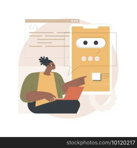 Chatbot app development abstract concept vector illustration. Chatbot application, bot development framework, AI programming, messaging mobile app, communication service, UX abstract metaphor.. Chatbot app development abstract concept vector illustration.