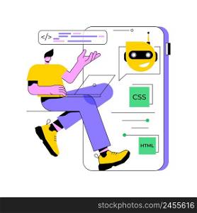 Chatbot app development abstract concept vector illustration. Chatbot application, bot development framework, AI programming, messaging mobile app, communication service, UX abstract metaphor.. Chatbot app development abstract concept vector illustration.