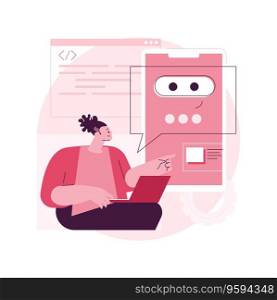 Chatbot app development abstract concept vector illustration. Chatbot application, bot development framework, AI programming, messaging mobile app, communication service, UX abstract metaphor.. Chatbot app development abstract concept vector illustration.