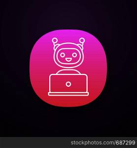 Chatbot app icon. Chat bot. Artificial conversational entity. Virtual assistant. Artificial intelligence. UI/UX user interface. Web or mobile application. Vector isolated illustration. Chatbot app icon