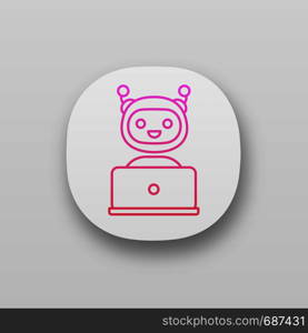 Chatbot app icon. UI/UX user interface. Chat bot. Artificial conversational entity. Virtual assistant. Artificial intelligence. Web or mobile application. Vector isolated illustration. Chatbot app icon