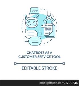 Chatbot as customer service tool blue concept icon. Support bot for online communication. Message software abstract idea thin line illustration. Vector isolated outline color drawing. Editable stroke. Chatbot as customer service tool blue concept icon