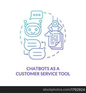 Chatbot as customer service tool blue gradient concept icon. Support bot for online communication. Messaging software abstract idea thin line illustration. Vector isolated outline color drawing. Chatbot as customer service tool blue gradient concept icon