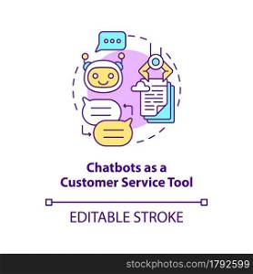 Chatbot as customer service tool concept icon. Support bot for online communication. Messaging software abstract idea thin line illustration. Vector isolated outline color drawing. Editable stroke. Chatbot as customer service tool concept icon