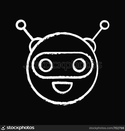 Chatbot chalk icon. Talkbot. Circle head laughing chat bot. Modern robot. Virtual assistant. Conversational agent. Isolated vector chalkboard illustration. Chatbot chalk icon