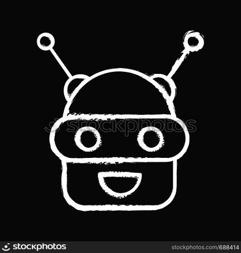 Chatbot chalk icon. Talkbot. Modern robot. Android laughing chat bot. Virtual assistant. Conversational agent. Isolated vector chalkboard illustration. Chatbot chalk icon
