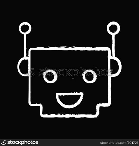 Chatbot chalk icon. Talkbot. Modern robot. Square head laughing chat bot. Virtual assistant. Conversational agent. Isolated vector chalkboard illustration. Chatbot chalk icon