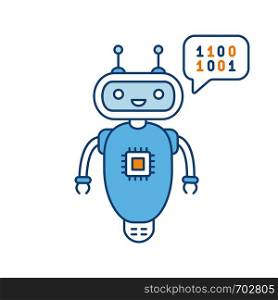Chatbot coding color icon. Talkbot with chip insert. Codebot. Code writing virtual assistant. Online helper. Modern robot. Isolated vector illustration. Chatbot coding color icon