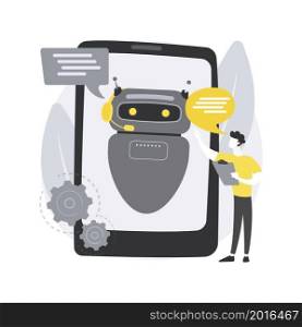 Chatbot customer service abstract concept vector illustration. Customer service bot, AI in retail, e-commerce chatbot, self-service experience, online client support, web chat abstract metaphor.. Chatbot customer service abstract concept vector illustration.