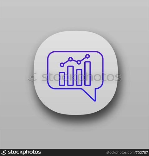 Chatbot graph app icon. UI/UX user interface. Chat bot diagram and analytics. Virtual assistant. Trading bot. Web or mobile application. Vector isolated illustration. Chatbot graph app icon