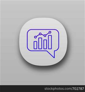 Chatbot graph app icon. UI/UX user interface. Chat bot diagram and analytics. Virtual assistant. Trading bot. Web or mobile application. Vector isolated illustration. Chatbot graph app icon