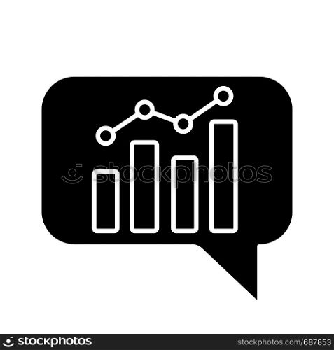 Chatbot graph glyph icon. Silhouette symbol. Chat bot diagram and analytics. Virtual assistant. Trading bot. Negative space. Vector isolated illustration. Chatbot graph glyph icon