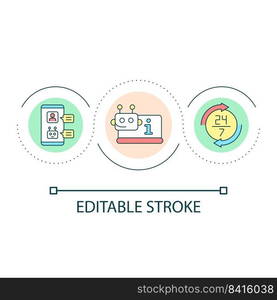 Chatbot in informational support loop concept icon. Automatic answering algorithm. Digitization abstract idea thin line illustration. Isolated outline drawing. Editable stroke. Arial font used. Chatbot in informational support loop concept icon