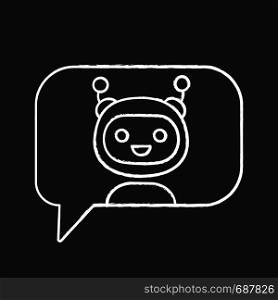 Chatbot in speech bubble chalk icon. Talkbot. Virtual assistant. Online support service. Modern robot. Isolated vector chalkboard illustration. Chatbot in speech bubble chalk icon