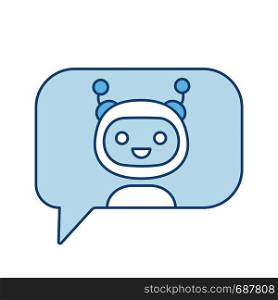 Chatbot in speech bubble color icon. Thin line illustration. Talkbot. Virtual assistant. Online support service. Modern robot. Isolated vector illustration. Chatbot in speech bubble color icon