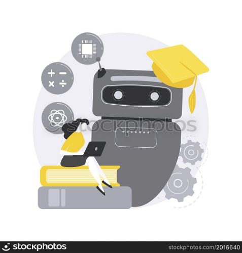 Chatbot self learning abstract concept vector illustration. Chatbot ability, virtual assistants, AI chat software development, machine self learning, advanced bot service abstract metaphor.. Chatbot self learning abstract concept vector illustration.
