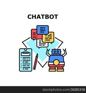 Chatbot System Vector Icon Concept. Online Chatbot System For Supporting And Consulting Customer On Internet Web Site Or Store Service. Chatting With Bot, Roboting Consultation Color Illustration. Chatbot System Vector Concept Color Illustration