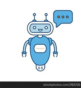 Chatbot typing answer color icon. Talkbot with three dots in speech bubble. Modern robot. Processing request virtual assistant. Isolated vector illustration. Chatbot typing answer color icon
