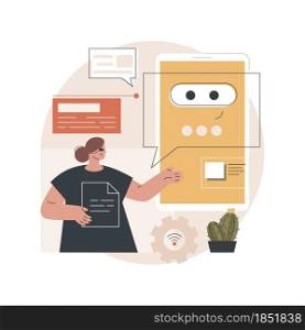 Chatbot virtual assistant abstract concept vector illustration. internet, online smart robot, device conversation, media dialog, system project, technology, web software app abstract metaphor.. Chatbot virtual assistant abstract concept vector illustration.