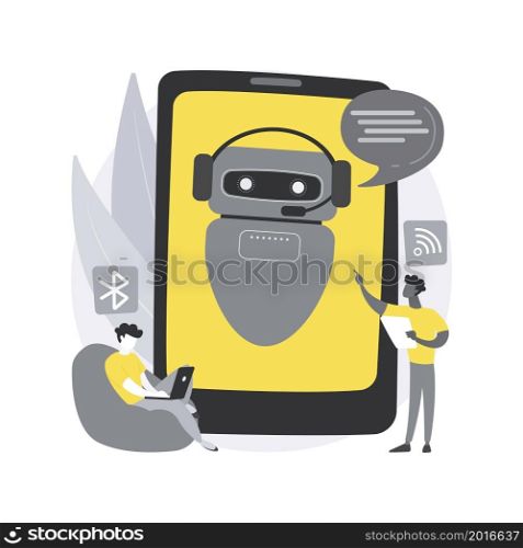 Chatbot virtual assistant abstract concept vector illustration. internet, online smart robot, device conversation, media dialog, system project, technology, web software app abstract metaphor.. Chatbot virtual assistant abstract concept vector illustration.
