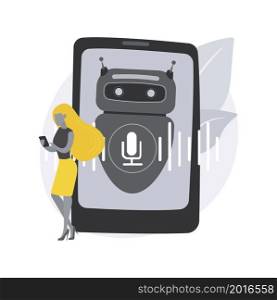 Chatbot voice controlled virtual assistant abstract concept vector illustration. Talking virtual personal assistant, smartphone voice application, AI, voice controlled chatbot abstract metaphor.. Chatbot voice controlled virtual assistant abstract concept vector illustration.